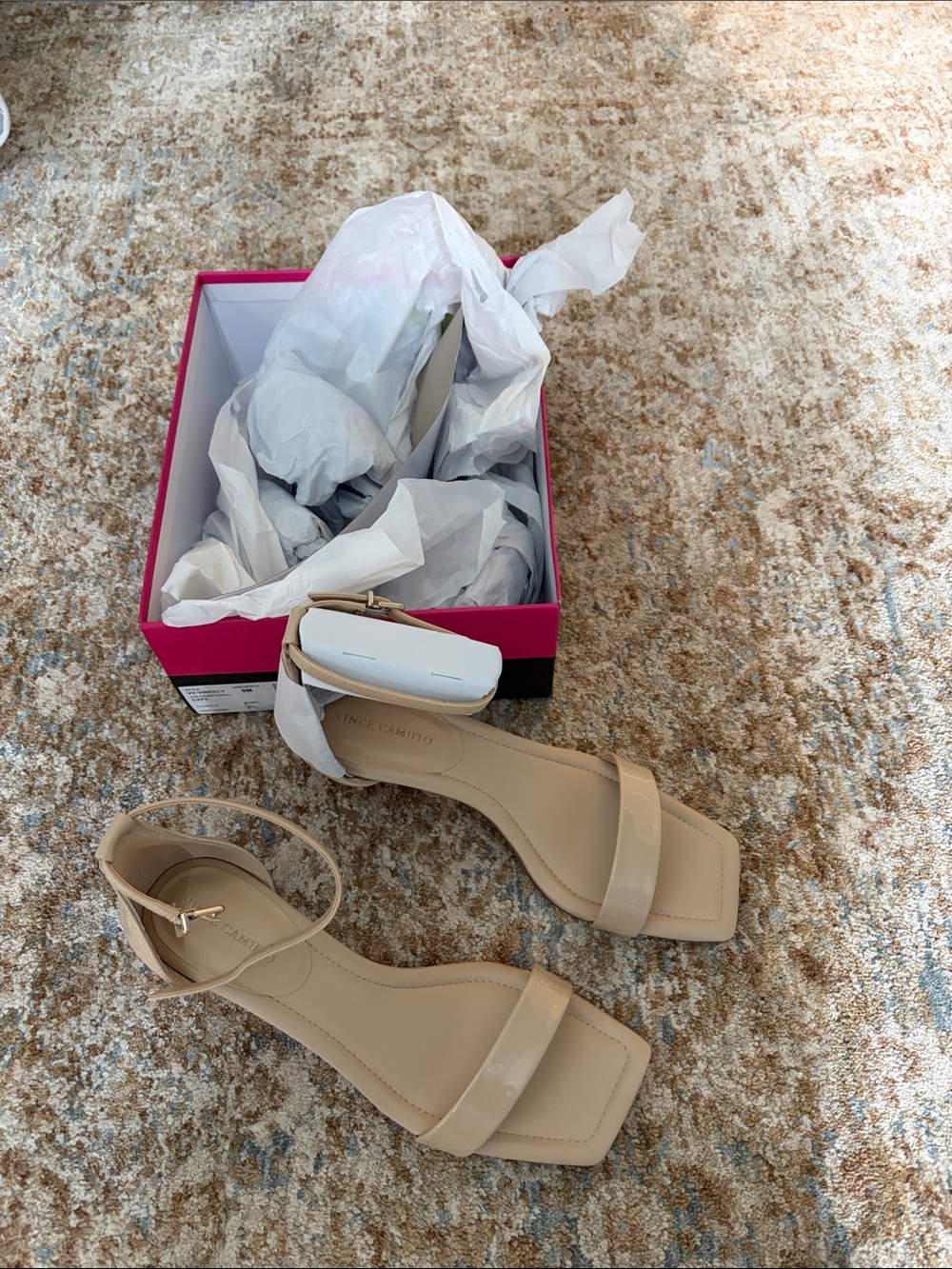 Vince Camuto Beige Ankle-Strap Square-Toe Sandals, New with Box, sz 9m